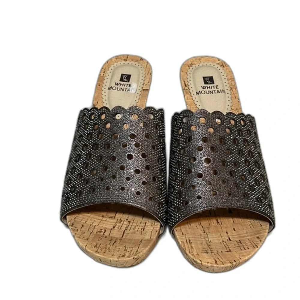 White Mountain Atlie Open Toe Cork Heel Wedge Metallic Brown 7M NEW WITHOUT BOX